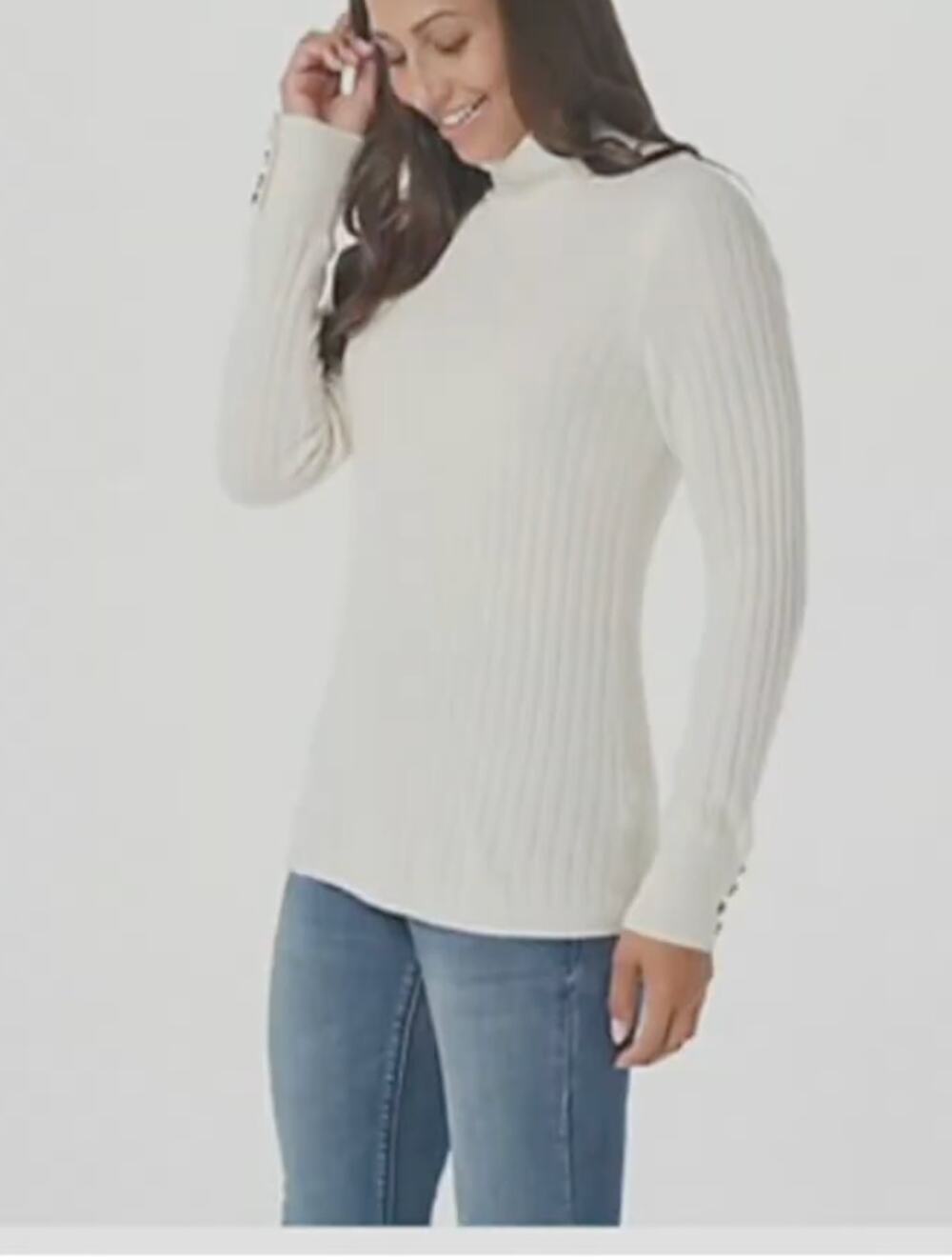 Soft by NAADAM 100% Cashmere Ribbed Button Cuff Turtleneck Sweater